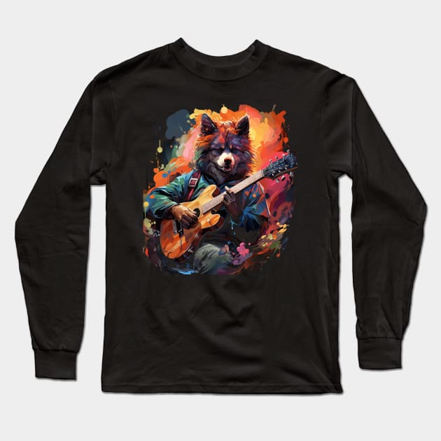 Alaskan Husky Playing Guitar Long Sleeve T-Shirt by JH Mart